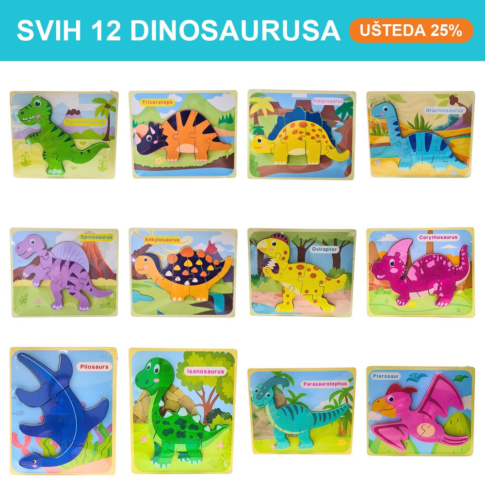Kompletna dino kolekcija – 12 drvenih slagalica