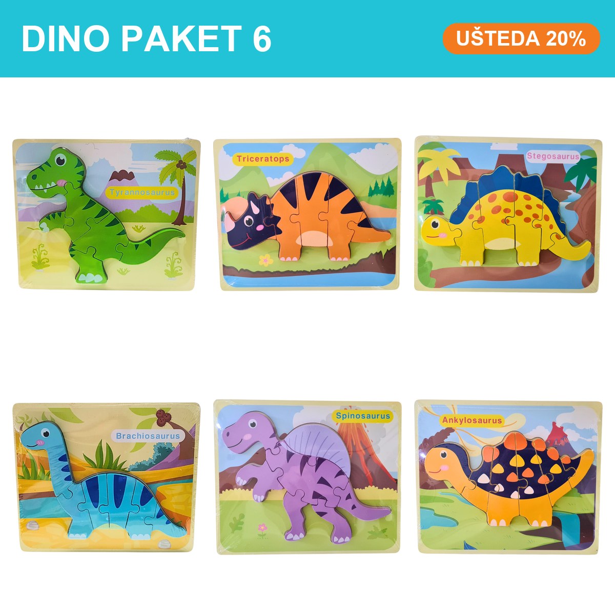 Dino paket 6 – drvene slagalice sa dinosaurusima