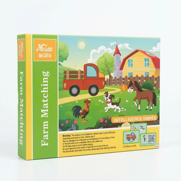 Drvena edukativna igra „Farma“ – uparivanje slika, 13 kartica