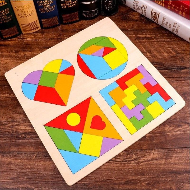 Drveni tangram 4 u 1 na stolu