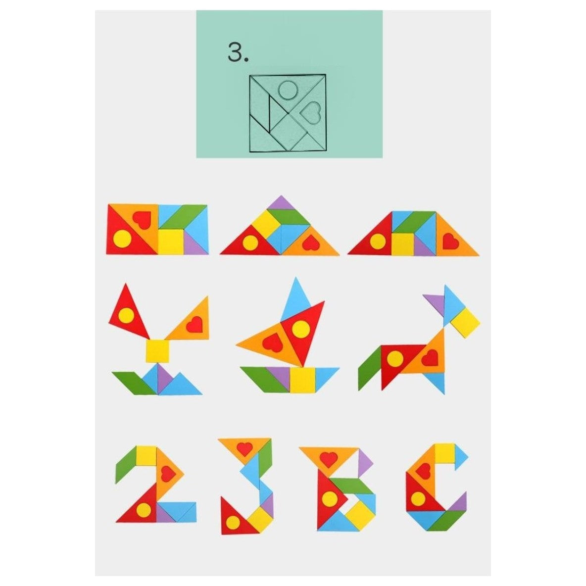 Figure, slova i brojevi od tangram kvadrata
